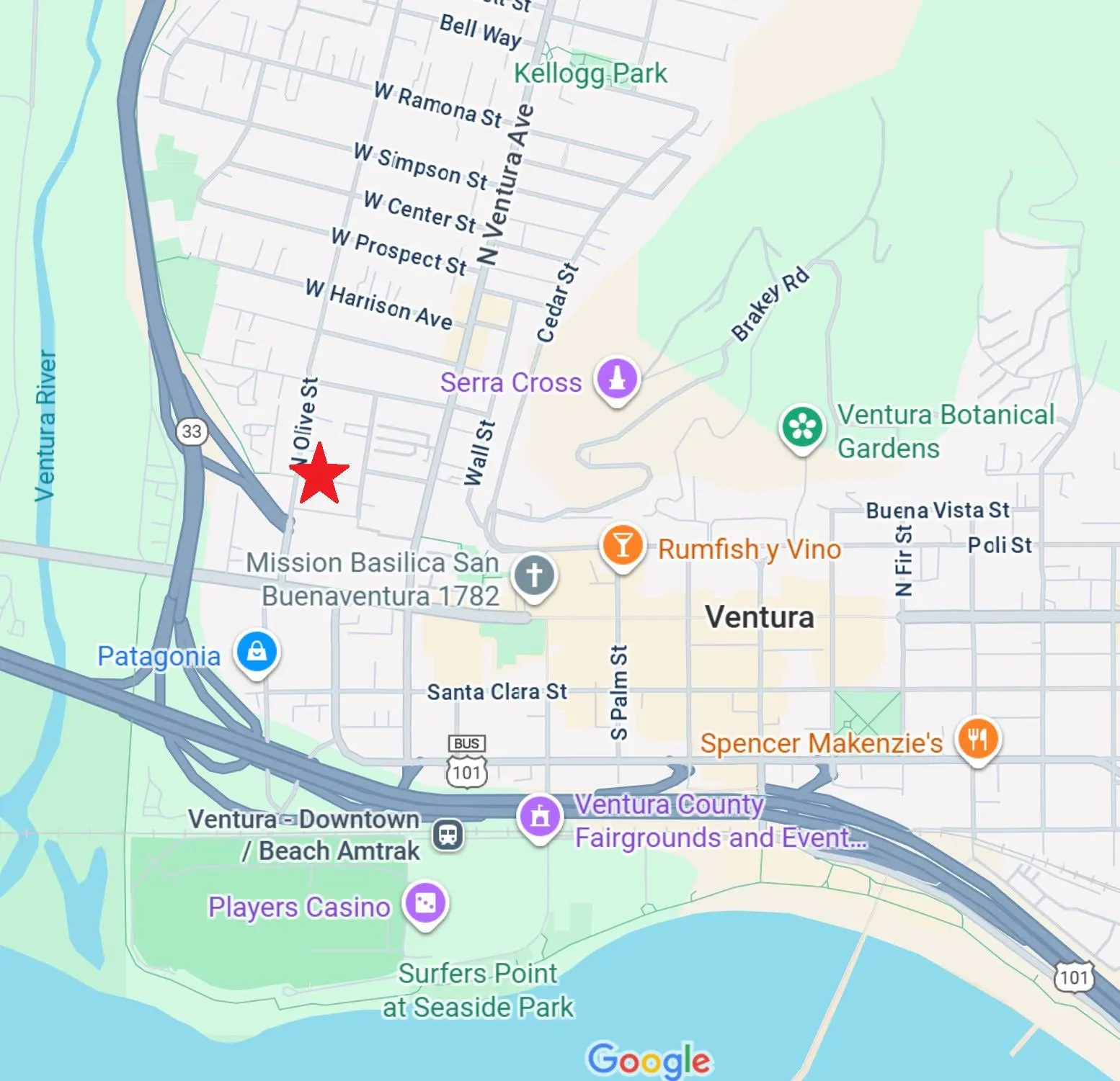 Map of Evolvent Design, 176 N. Olive St., Ventura